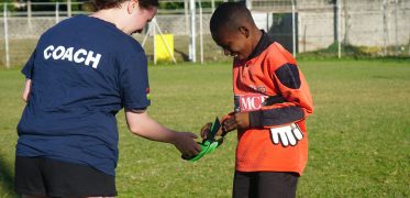 Football gloves donation from volunteer in Mauritius